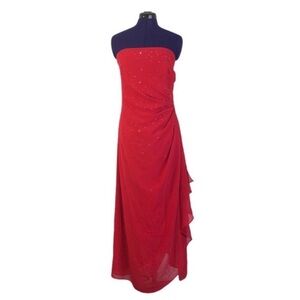 Jessica McClintock Red Rhinestone Strapless Maxi Dress